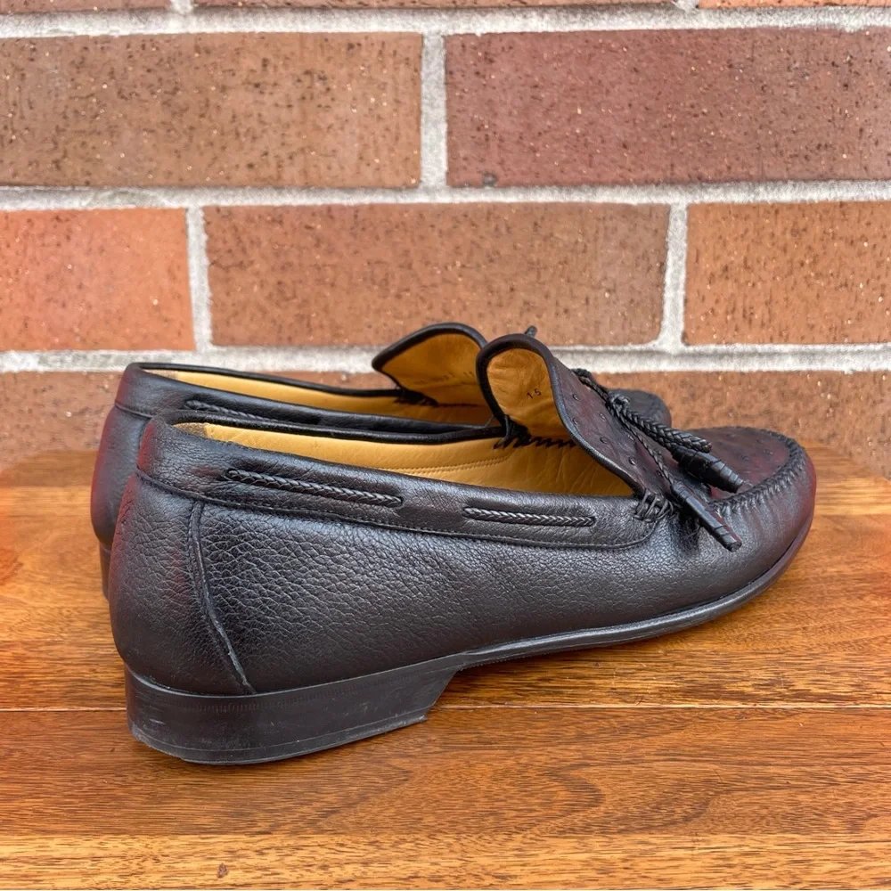 Johnston & Murphy Loafer Dress Shoes Mens 11 Black Genuine Ostrich Made In Italy - Picture 4 of 15